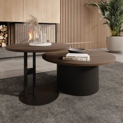 Mastro - Salontafel set van 2 - Zwart / Donker eikenpatroon - 58-75 cm