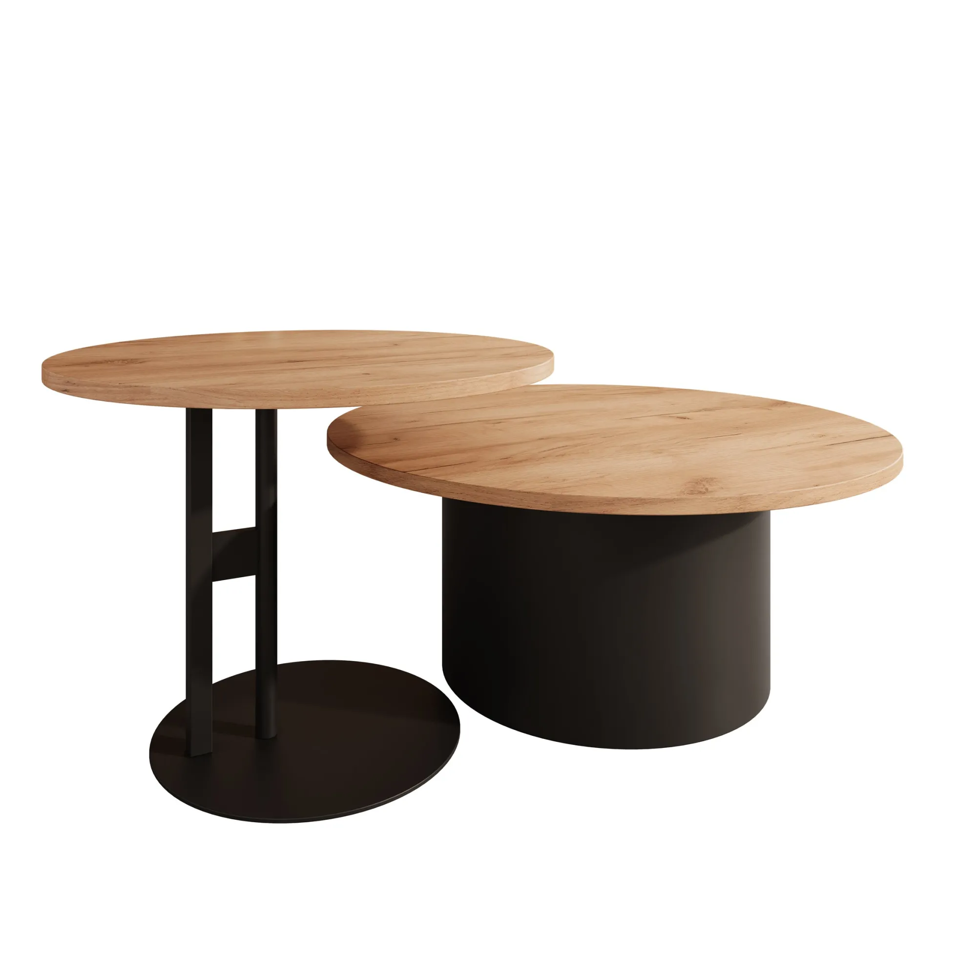 Mastro - Salontafel set van 2 - Zwart / Eikenpatroon - 58-75