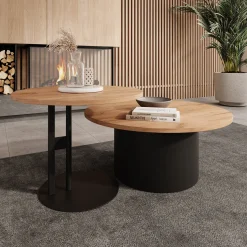 Mastro - Salontafel set van 2 - Zwart / Eikenpatroon - 58-75