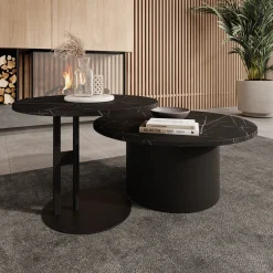 Mastro - Salontafel set van 2 - Zwart / Zwart marmerlook - 58-75 cm
