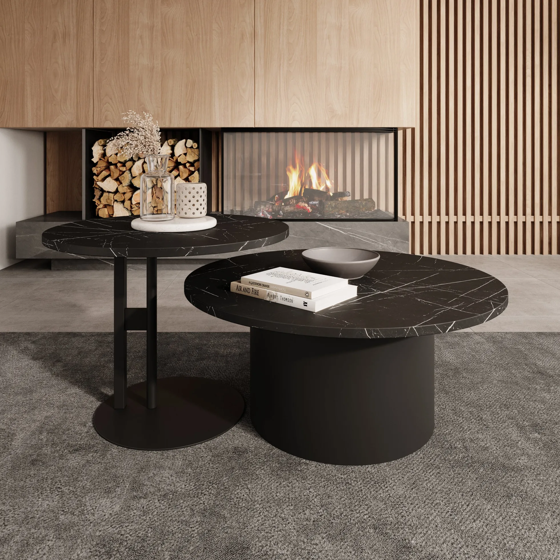 Mastro - Salontafel set van 2 - Zwart / Zwart marmerlook - 58-75 cm