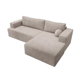 Mavana - Hoekbank 2-zits met chaise longue - Ribstof beige - Rechts