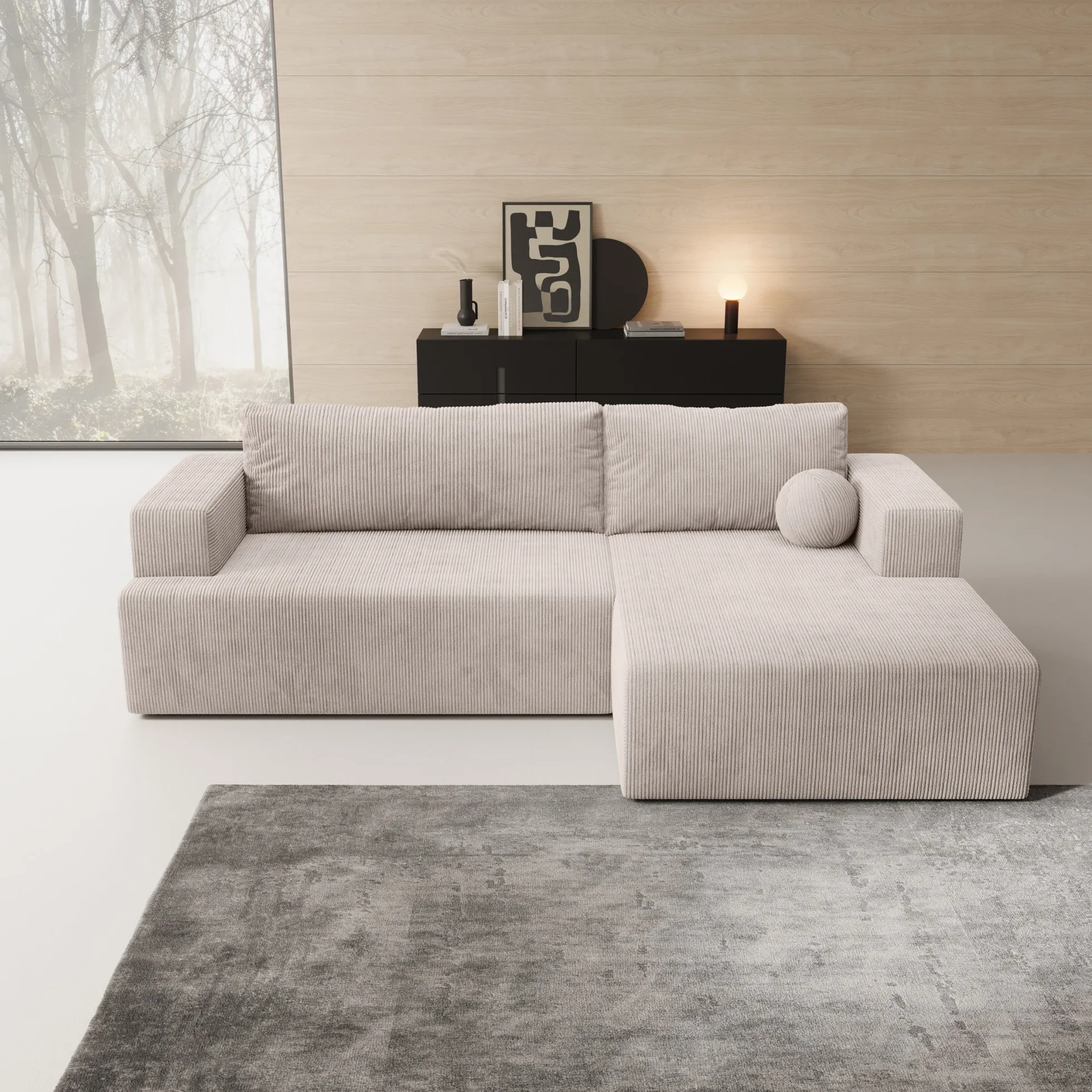 Mavana - Hoekbank 2-zits met chaise longue - Ribstof beige - Rechts