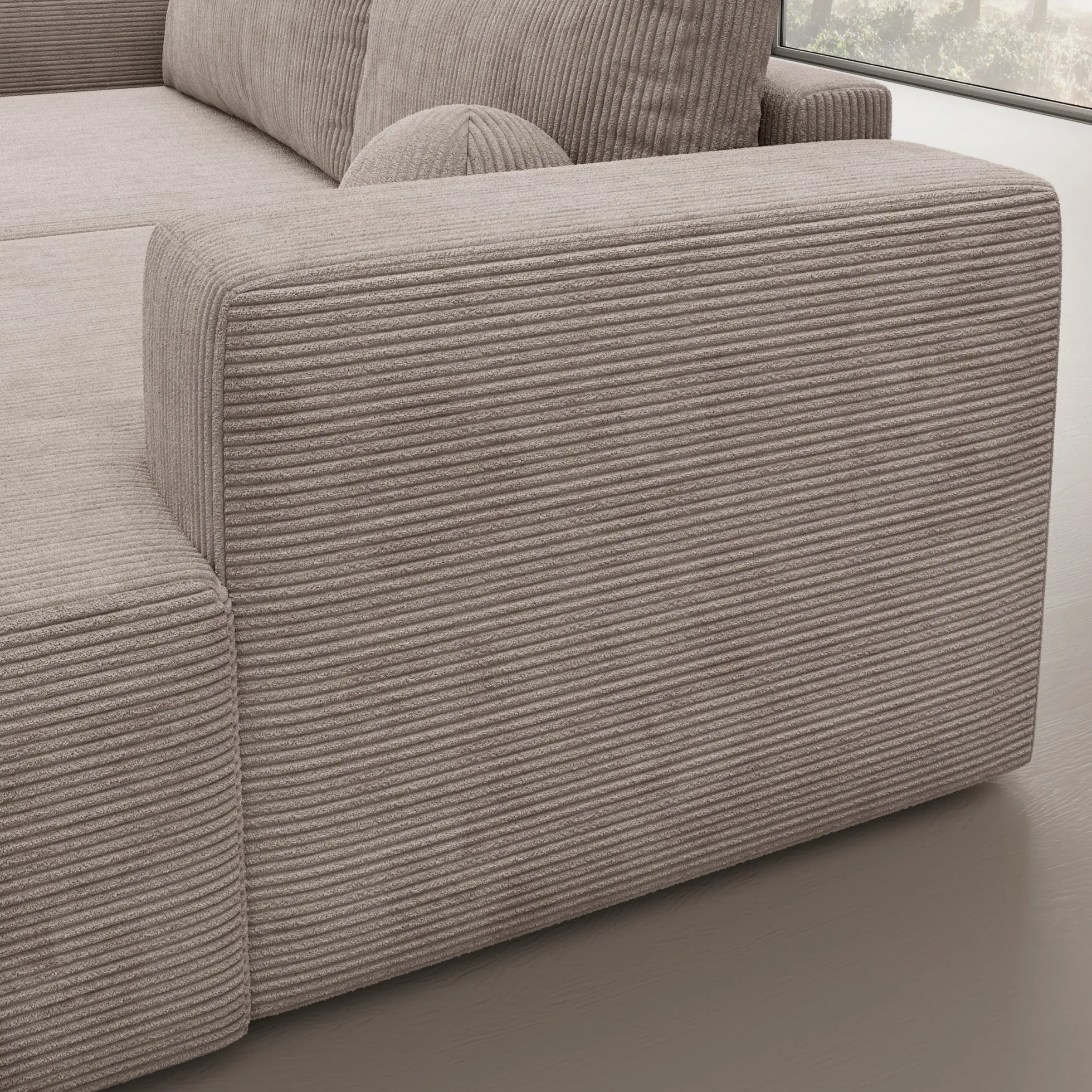 Mavana - Hoekbank 2-zits met chaise longue - Ribstof beige - Rechts