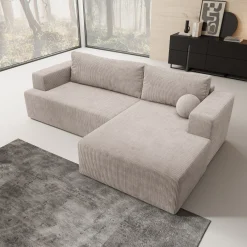 Mavana - Hoekbank 2-zits met chaise longue - Ribstof beige - Rechts