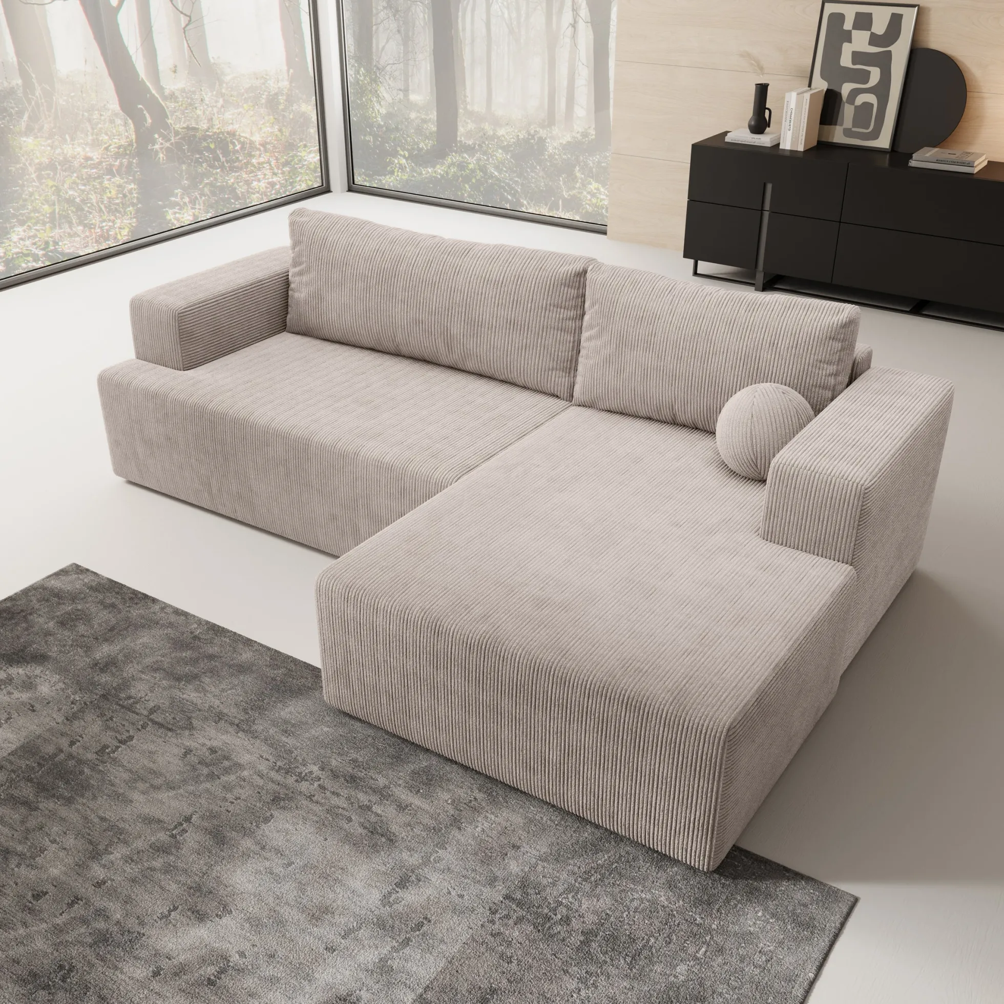 Mavana - Hoekbank 2-zits met chaise longue - Ribstof beige - Rechts