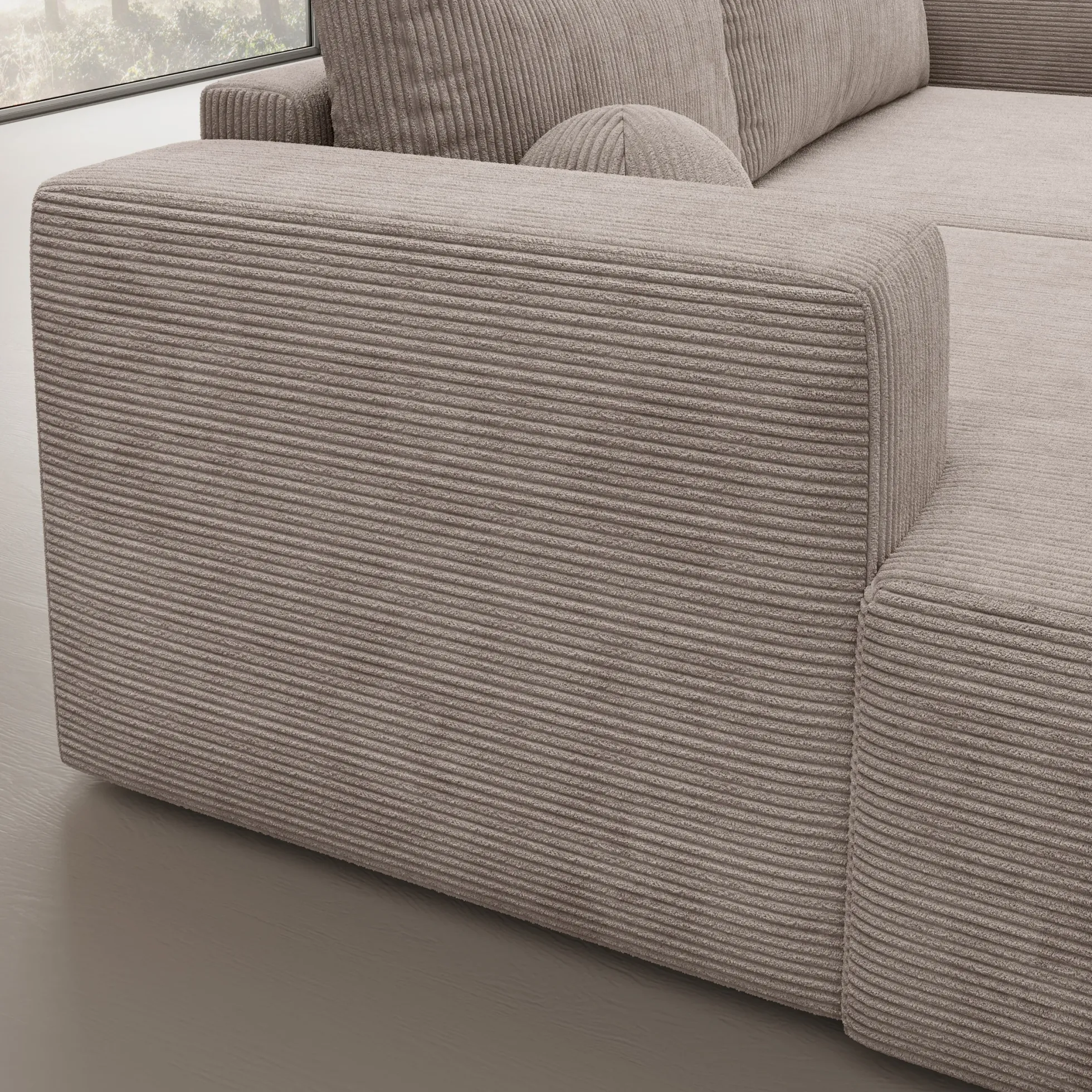 Mavana - Hoekbank 2-zits met chaise longue - Ribstof beige - Links