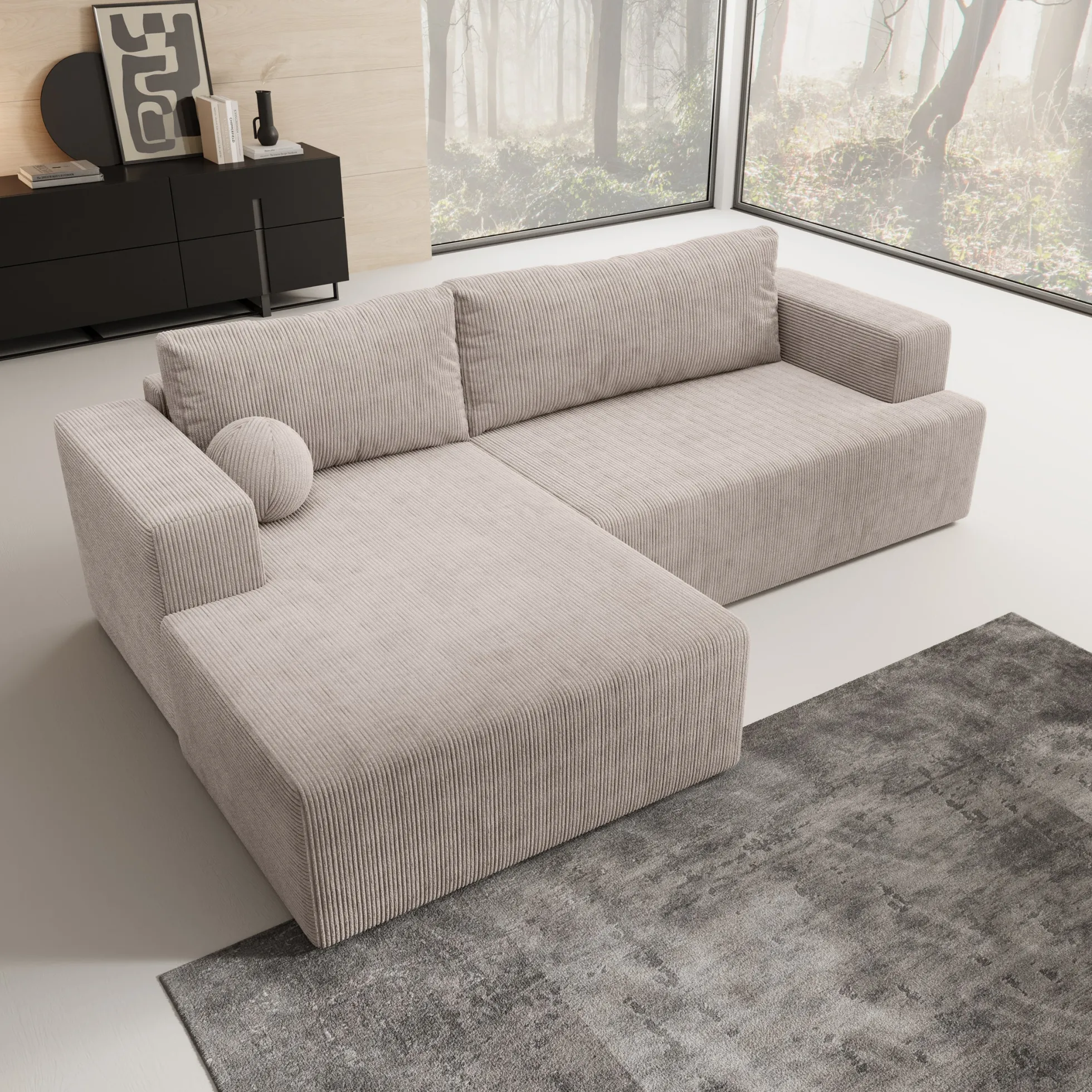 Mavana - Hoekbank 2-zits met chaise longue - Ribstof beige - Links