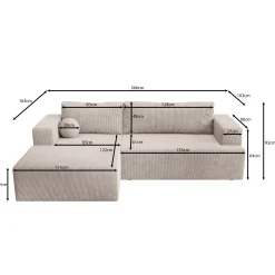 Mavana - Hoekbank 2-zits met chaise longue - Ribstof beige - Links