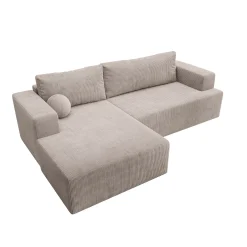 Mavana - Hoekbank 2-zits met chaise longue - Ribstof beige - Links