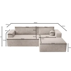 Mavana - Hoekbank 2-zits met chaise longue - Ribstof zwart - Rechts