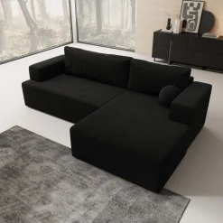 Mavana - Hoekbank 2-zits met chaise longue - Ribstof zwart - Rechts