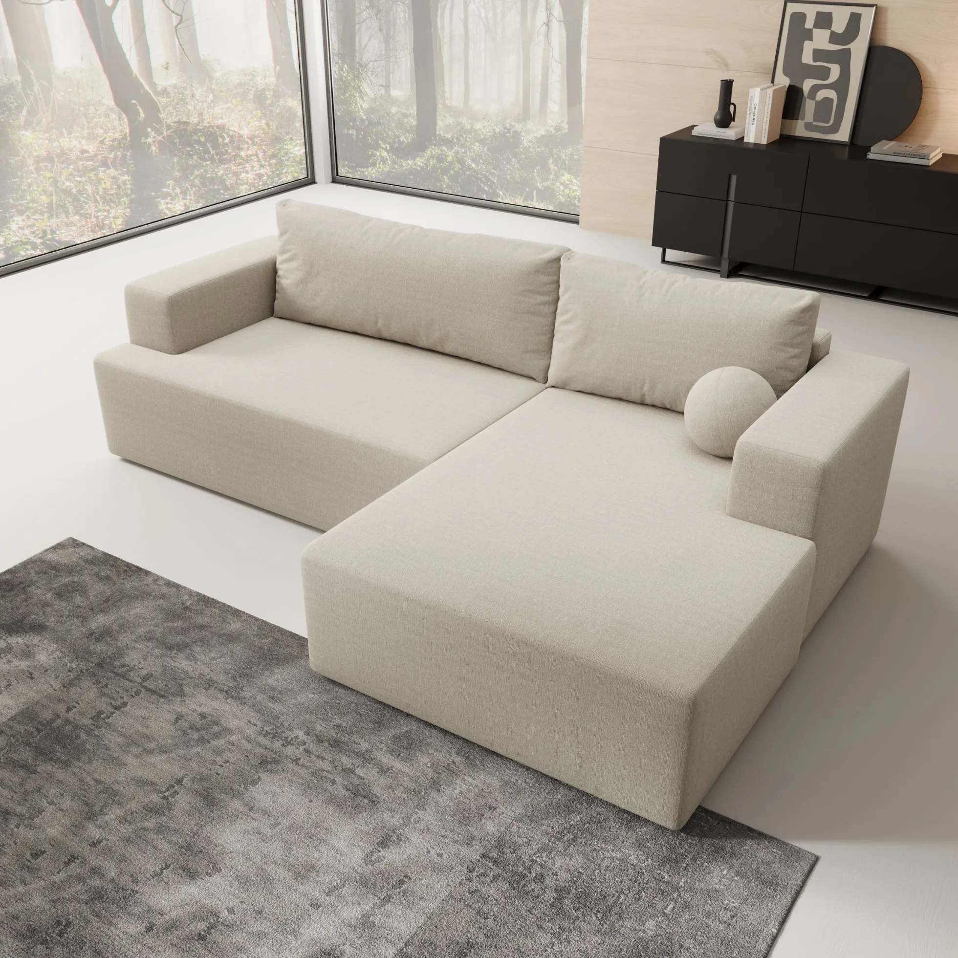 Mavana - Hoekbank 2-zits met chaise longue - Teddystof beige - Rechts