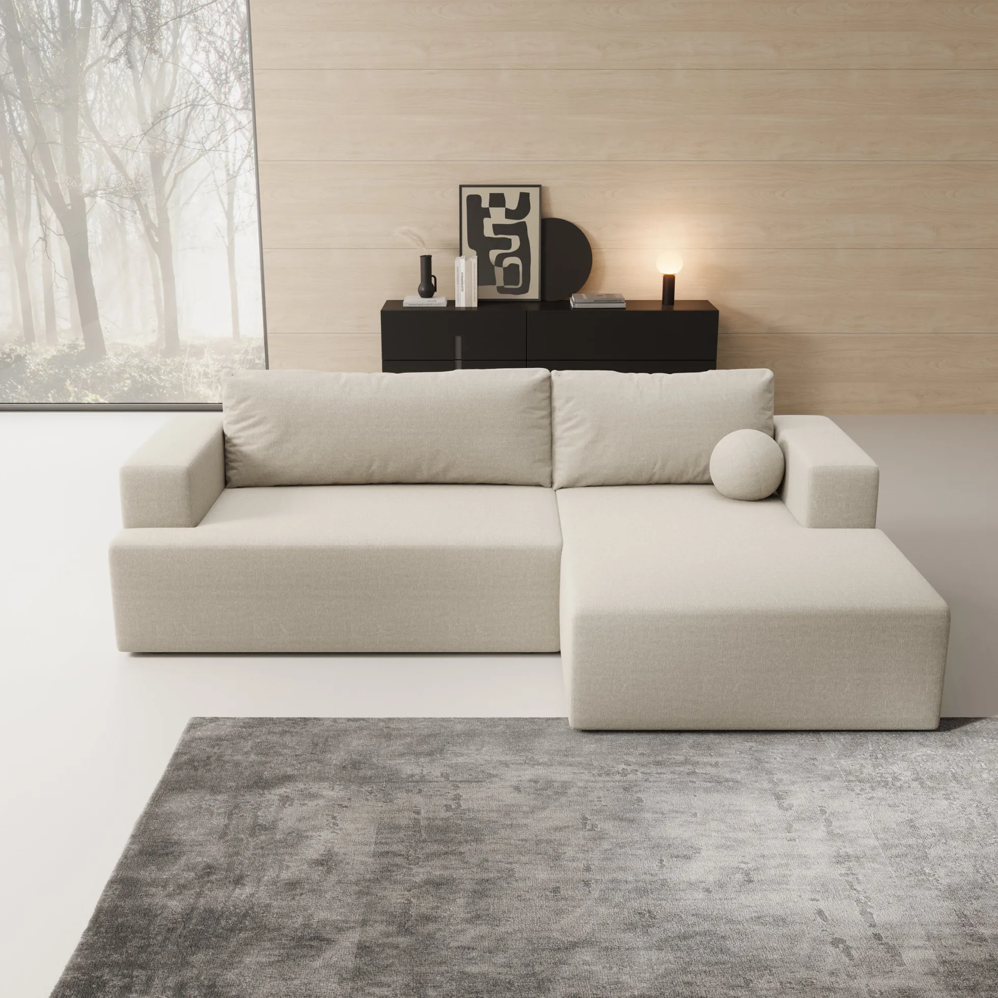 Mavana - Hoekbank 2-zits met chaise longue - Teddystof beige - Rechts