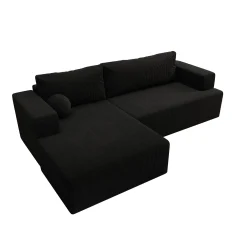 Mavana - Hoekbank 2-zits met chaise longue - Ribstof zwart - Links