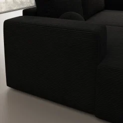 Mavana - Hoekbank 2-zits met chaise longue - Ribstof zwart - Links