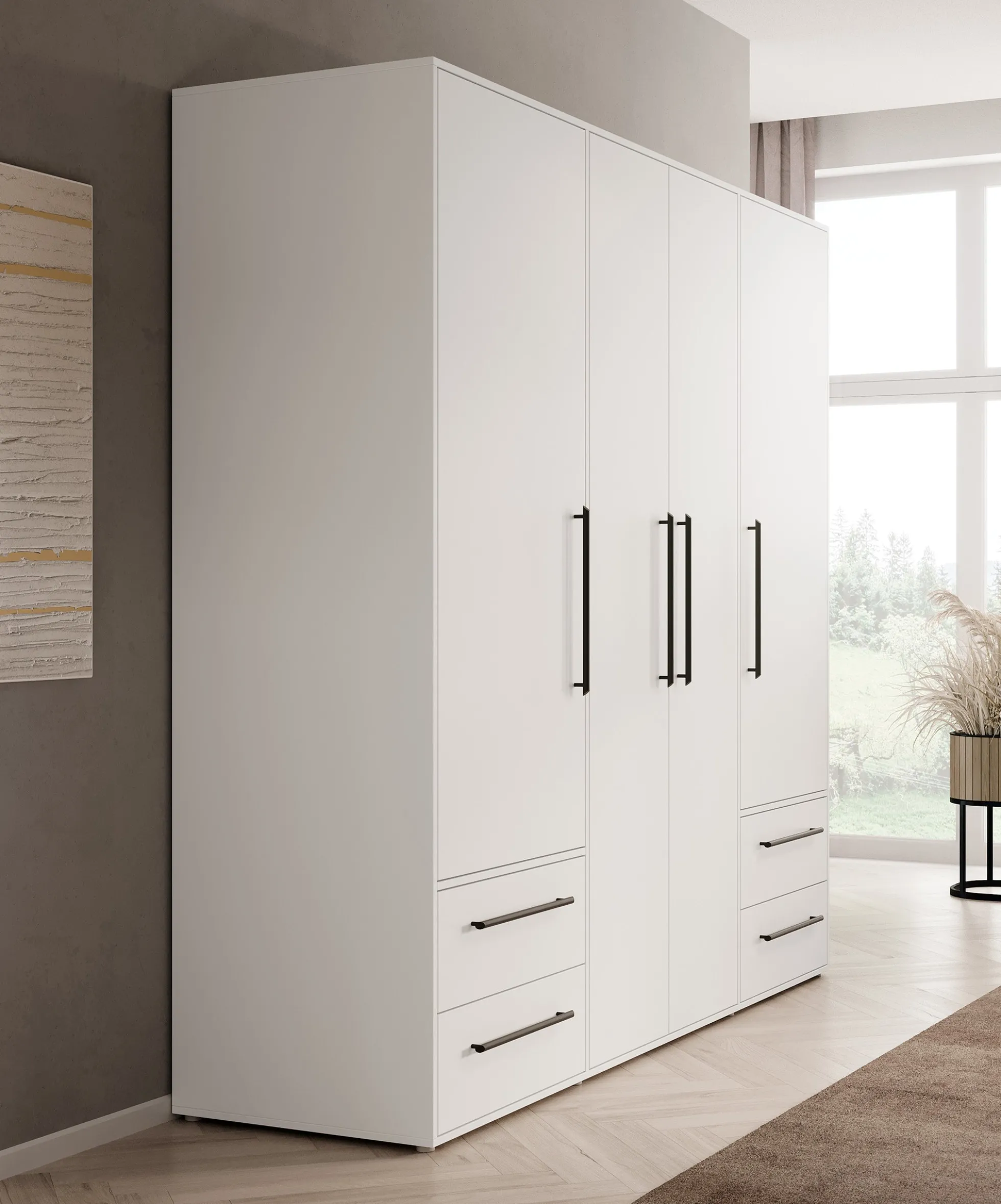 Mayen - Kledingkast 4 deuren - Wit - 206x59x200 cm