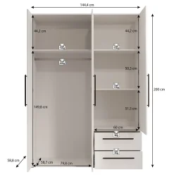 Mayen - Kledingkast 3 deuren - Eikenpatroon - 145x59x200 cm