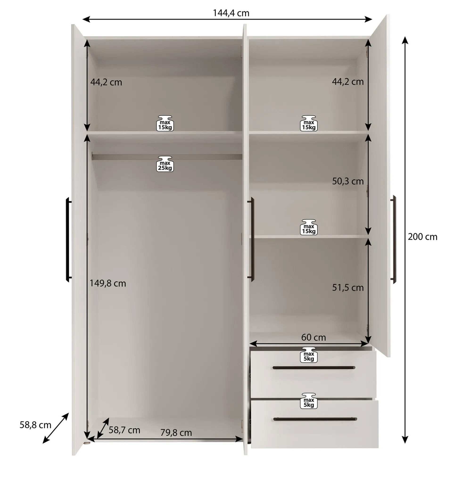 Mayen - Kledingkast 3 deuren - Eikenpatroon - 145x59x200 cm