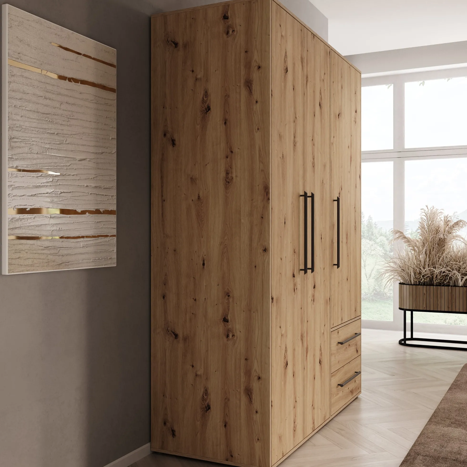 Mayen - Kledingkast 3 deuren - Eikenpatroon - 145x59x200 cm