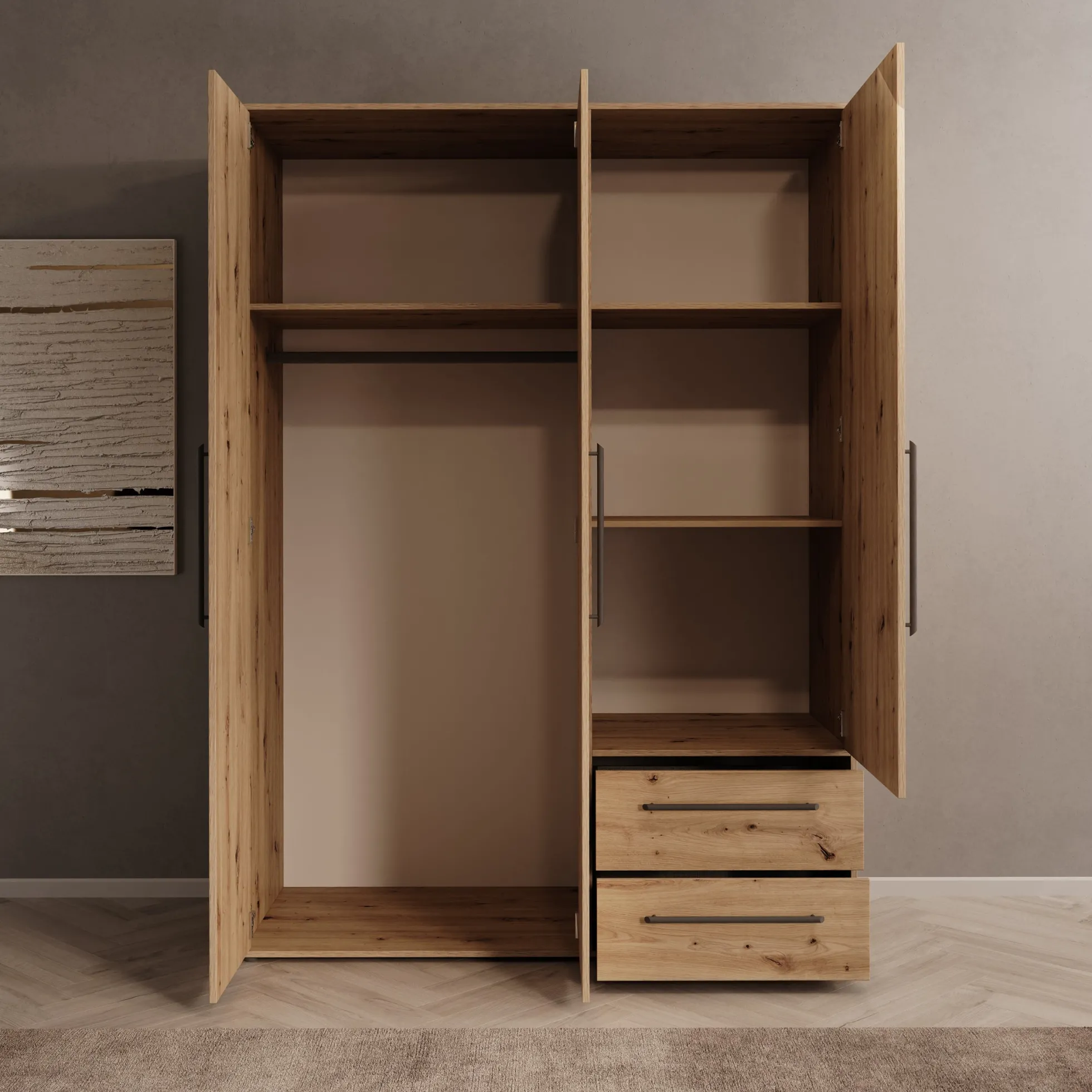 Mayen - Kledingkast 3 deuren - Eikenpatroon - 145x59x200 cm