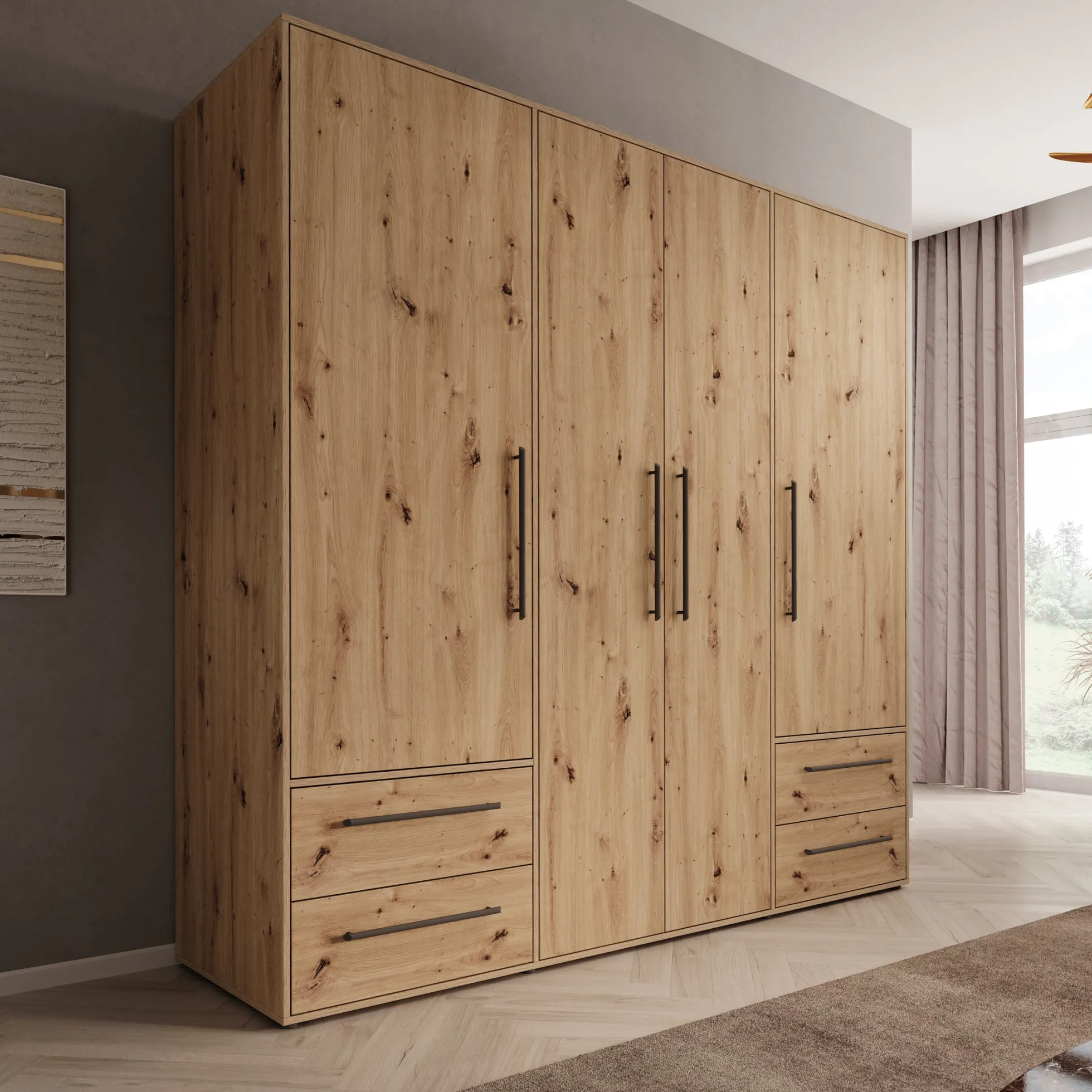 Mayen - Kledingkast 4 deuren - Eikenpatroon - 206x59x200 cm