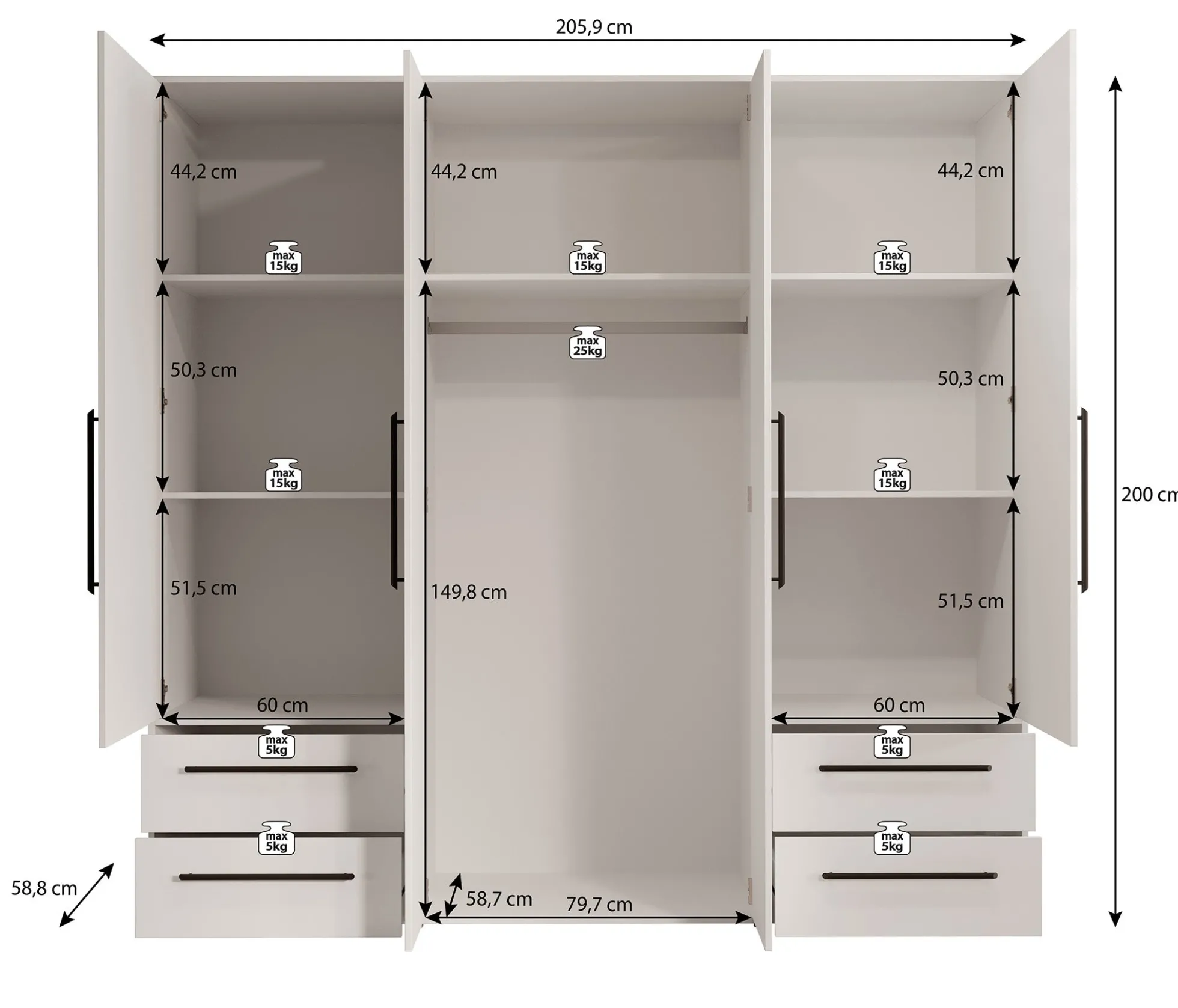 Mayen - Kledingkast 4 deuren - Eikenpatroon - 206x59x200 cm