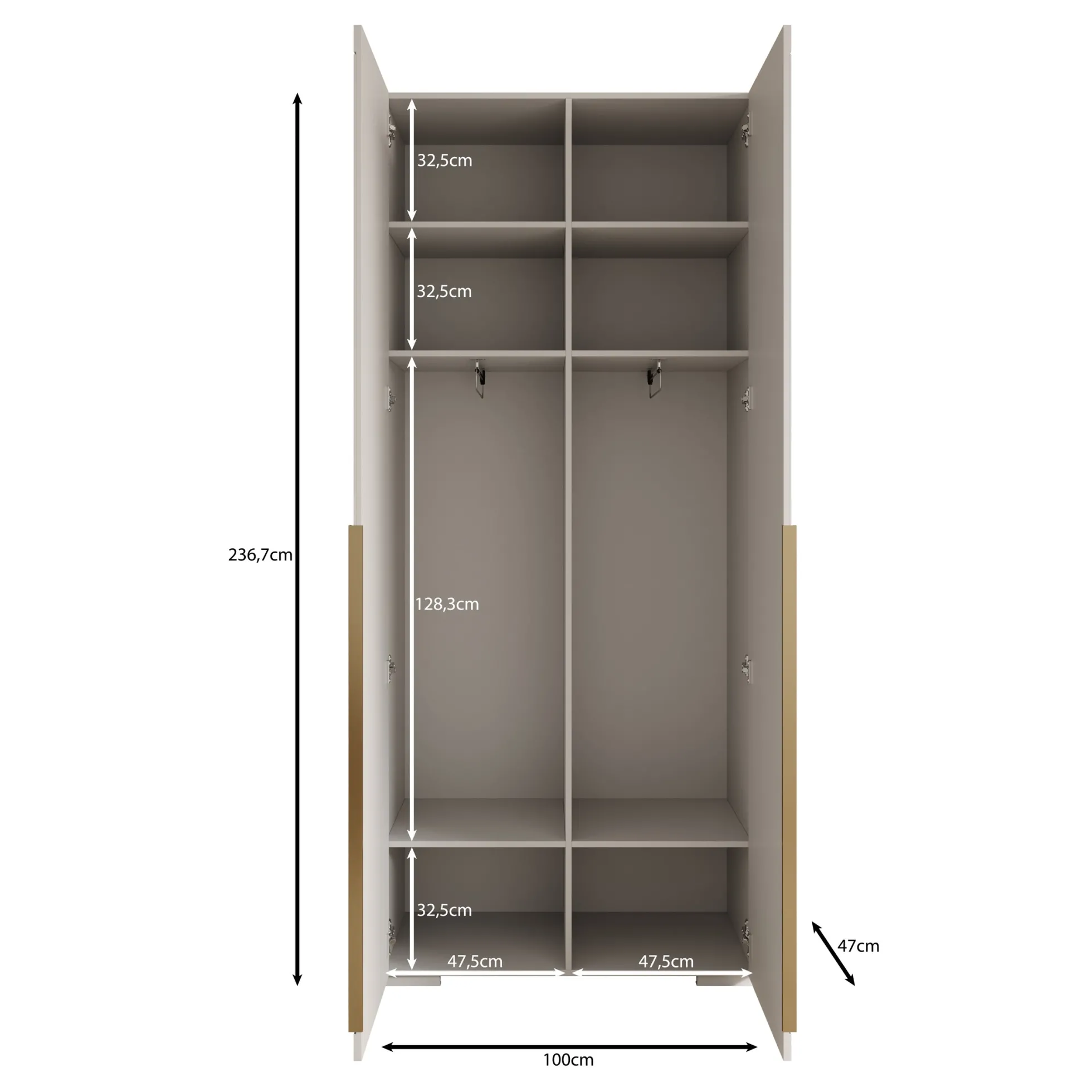 Mayfair - Kledingkast 2-deurs - Wit - 100x47x237 cm