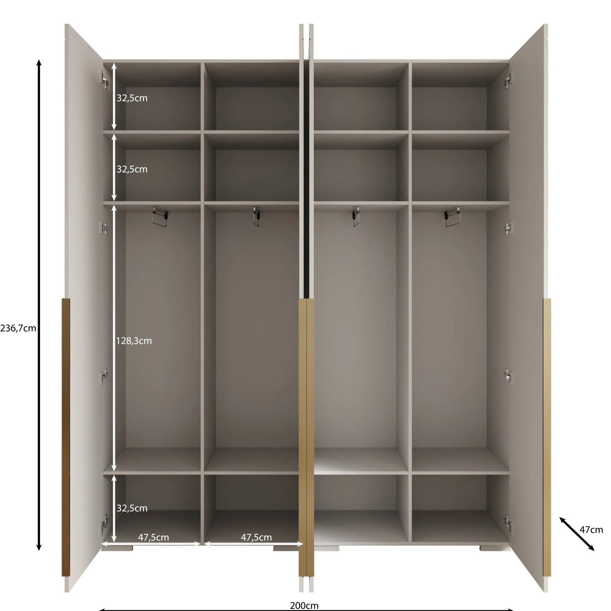 Mayfair - Kledingkast 4-deurs - Wit - 200x47x237 cm