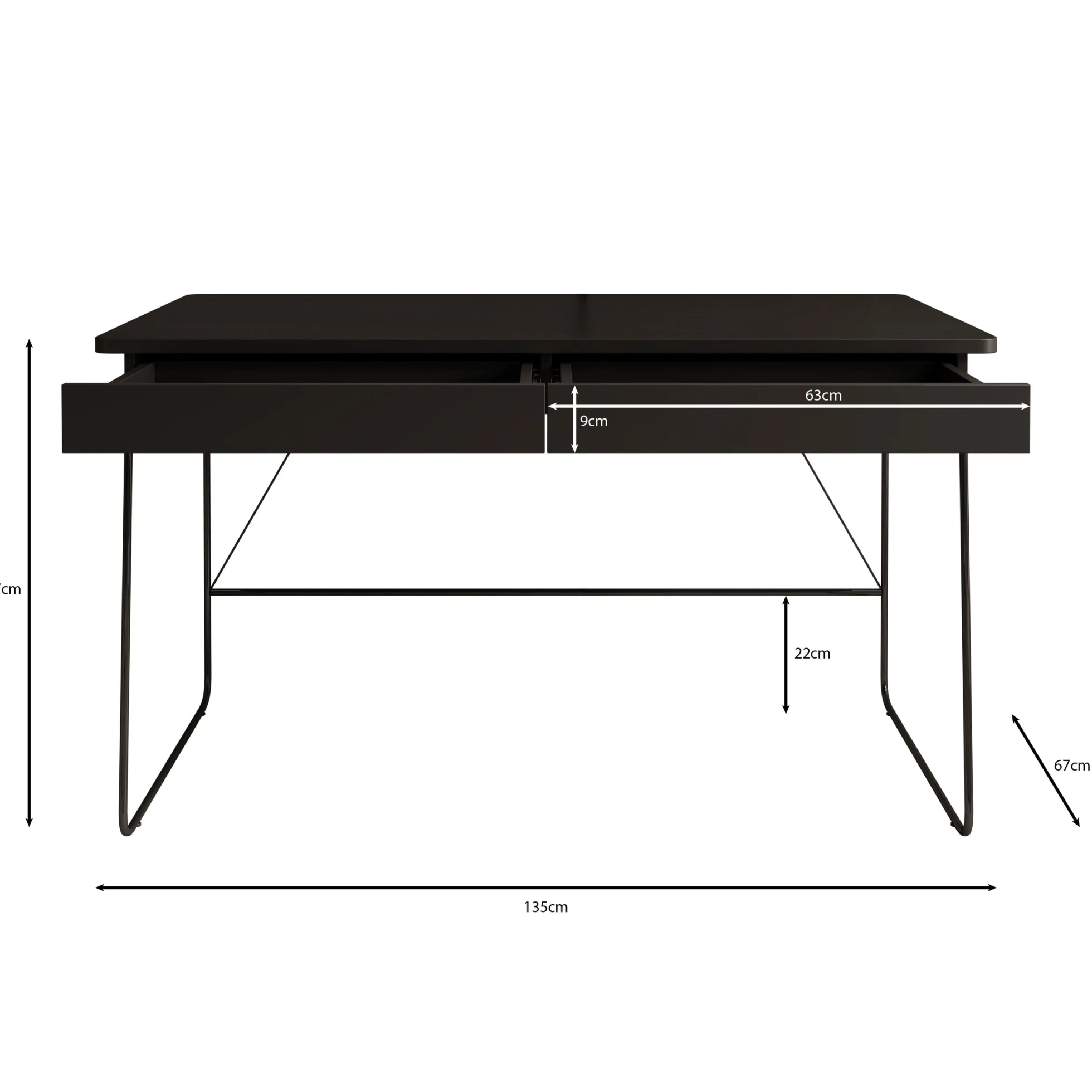 Medea - Bureau - Zwart - 135x67x77 cm