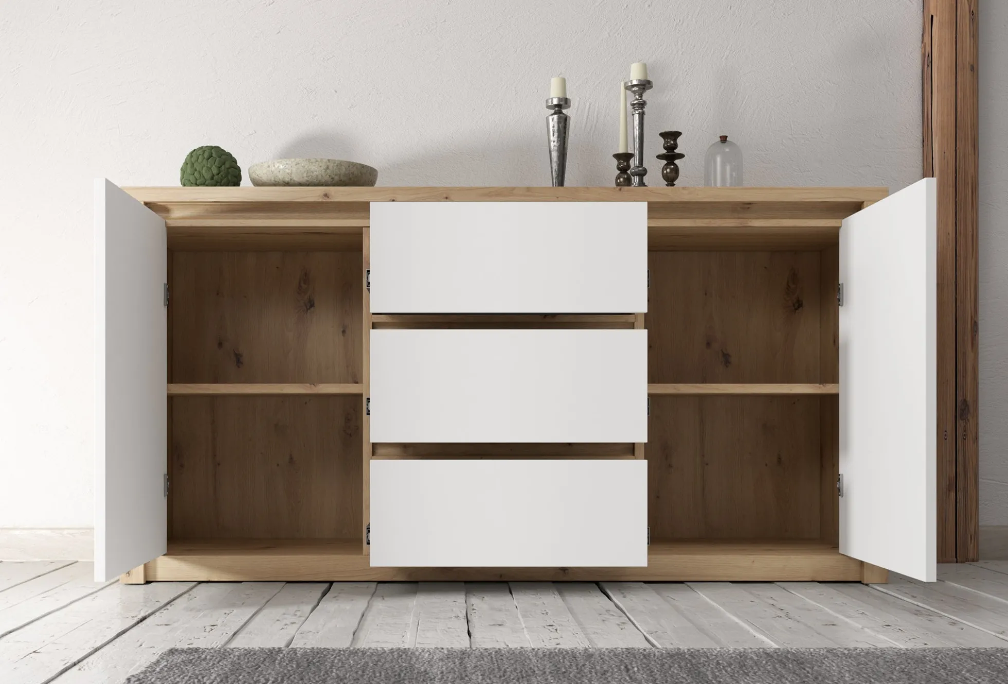 Melody - Dressoir - Wit/eiken - 140x43x80 cm