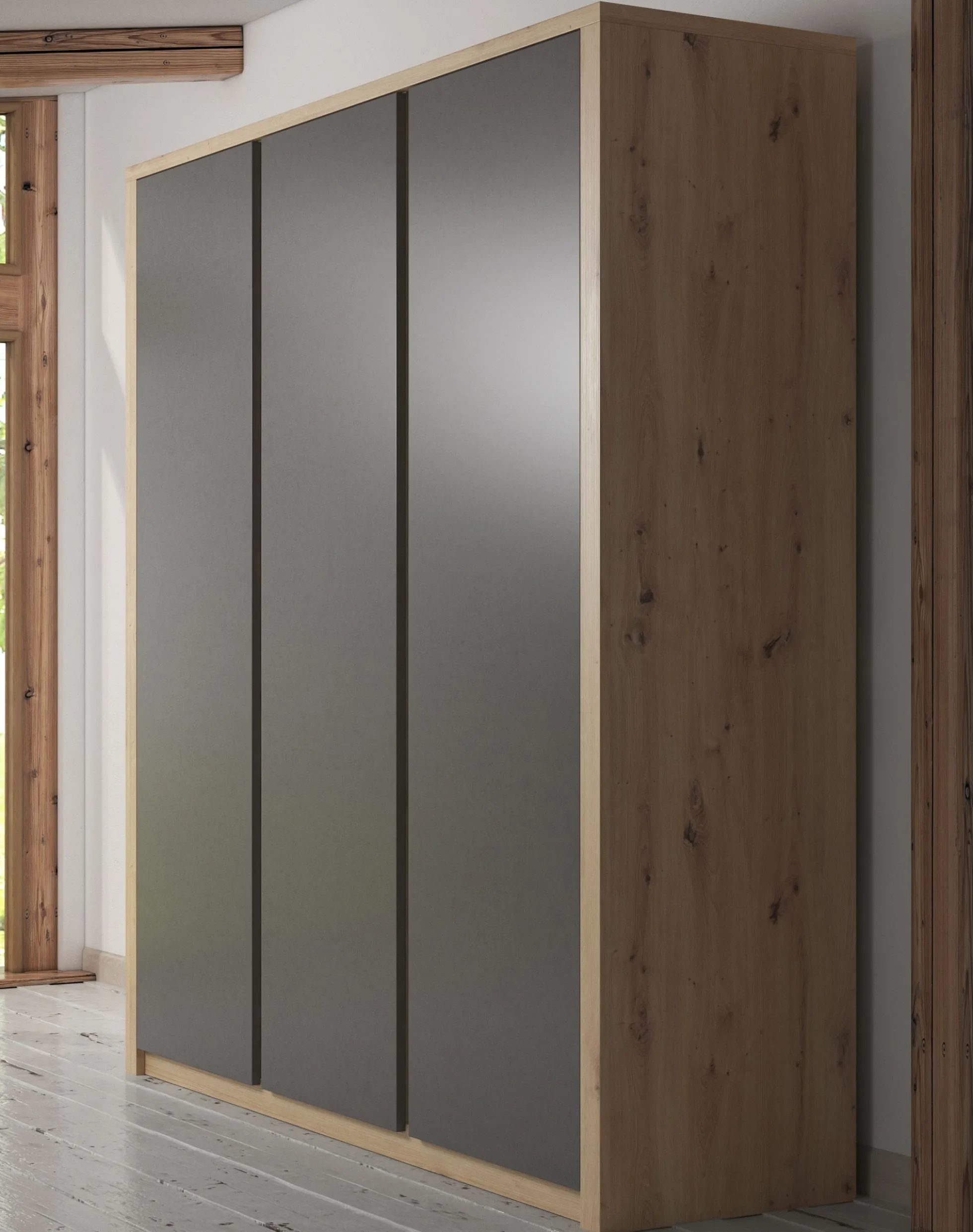 Melody - Kledingkast 3-deurs - Grijs/eiken - 166x53x197 cm