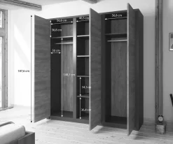 Melody - Kledingkast 3-deurs - Grijs/eiken - 166x53x197 cm