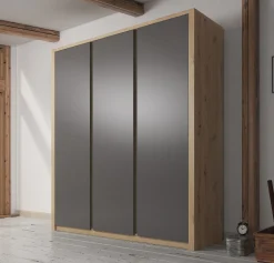 Melody - Kledingkast 3-deurs - Grijs/eiken - 166x53x197 cm