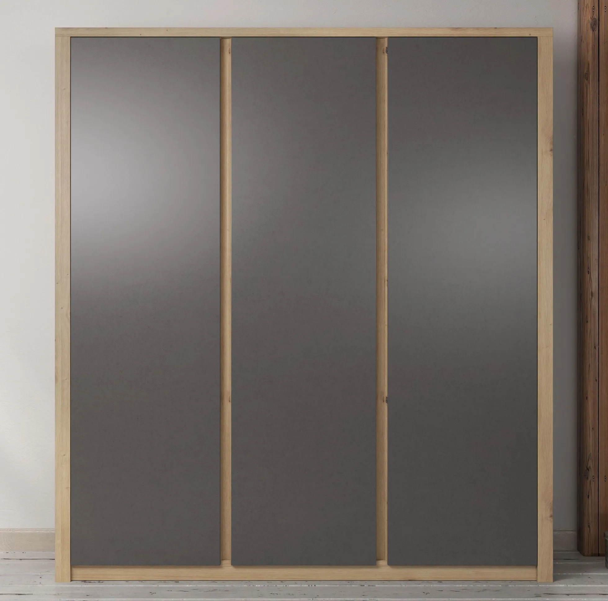 Melody - Kledingkast 3-deurs - Grijs/eiken - 166x53x197 cm