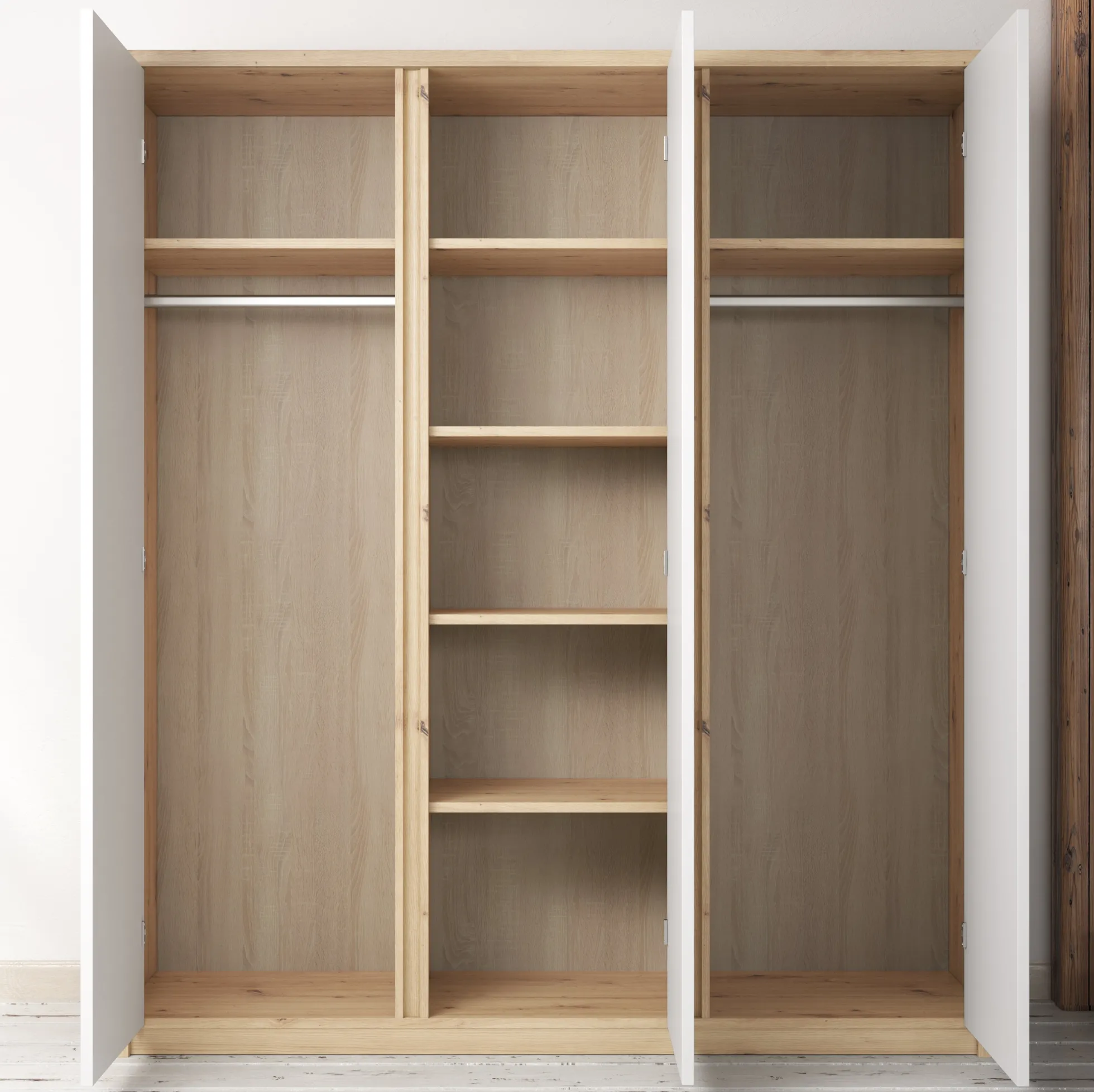 Melody - Kledingkast 3-deurs - Wit/eiken - 166x53x197 cm