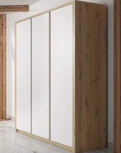 Melody - Kledingkast 3-deurs - Wit/eiken - 166x53x197 cm