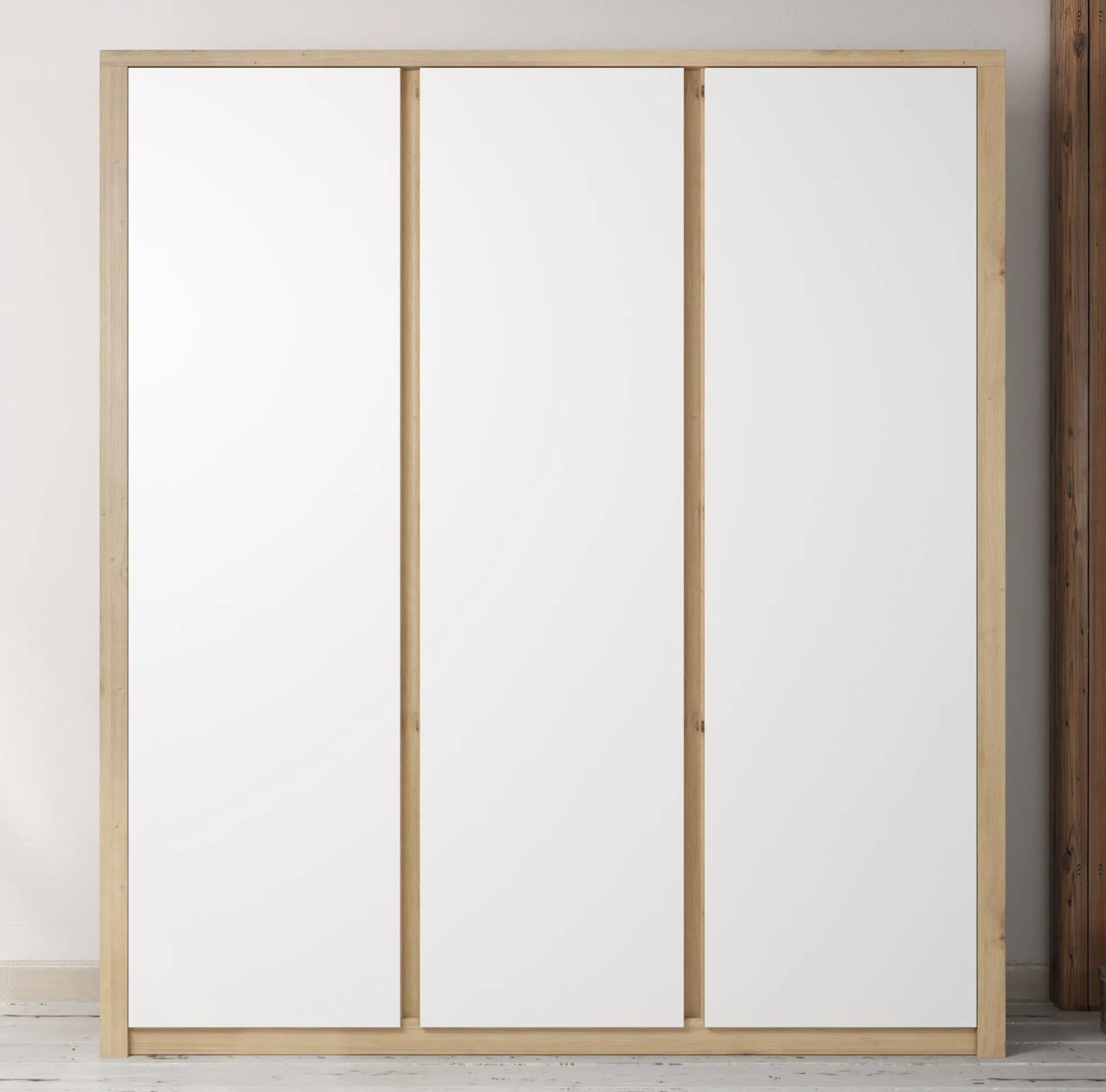 Melody - Kledingkast 3-deurs - Wit/eiken - 166x53x197 cm
