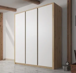 Melody - Kledingkast 3-deurs - Wit/eiken - 166x53x197 cm