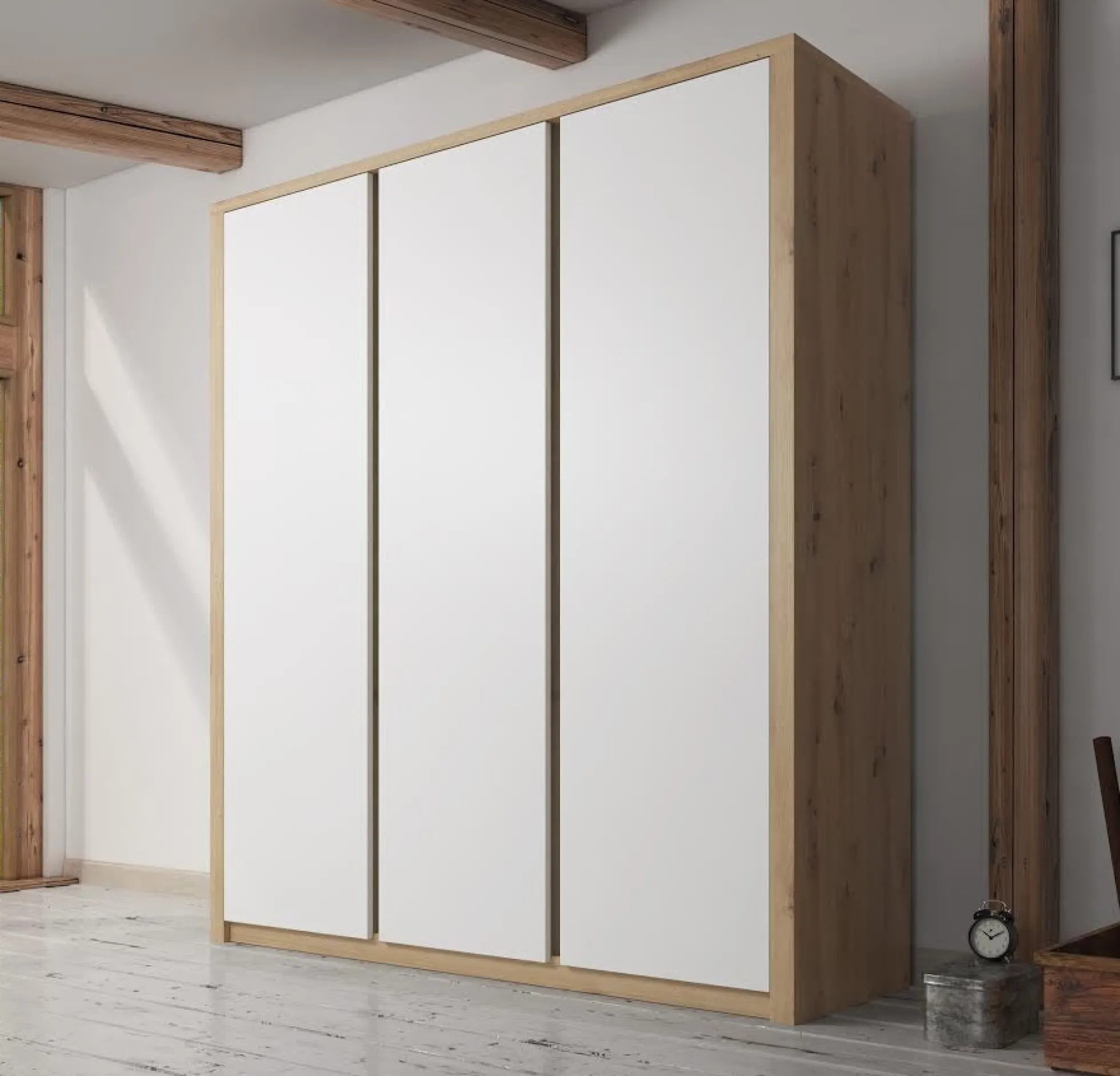 Melody - Kledingkast 3-deurs - Wit/eiken - 166x53x197 cm