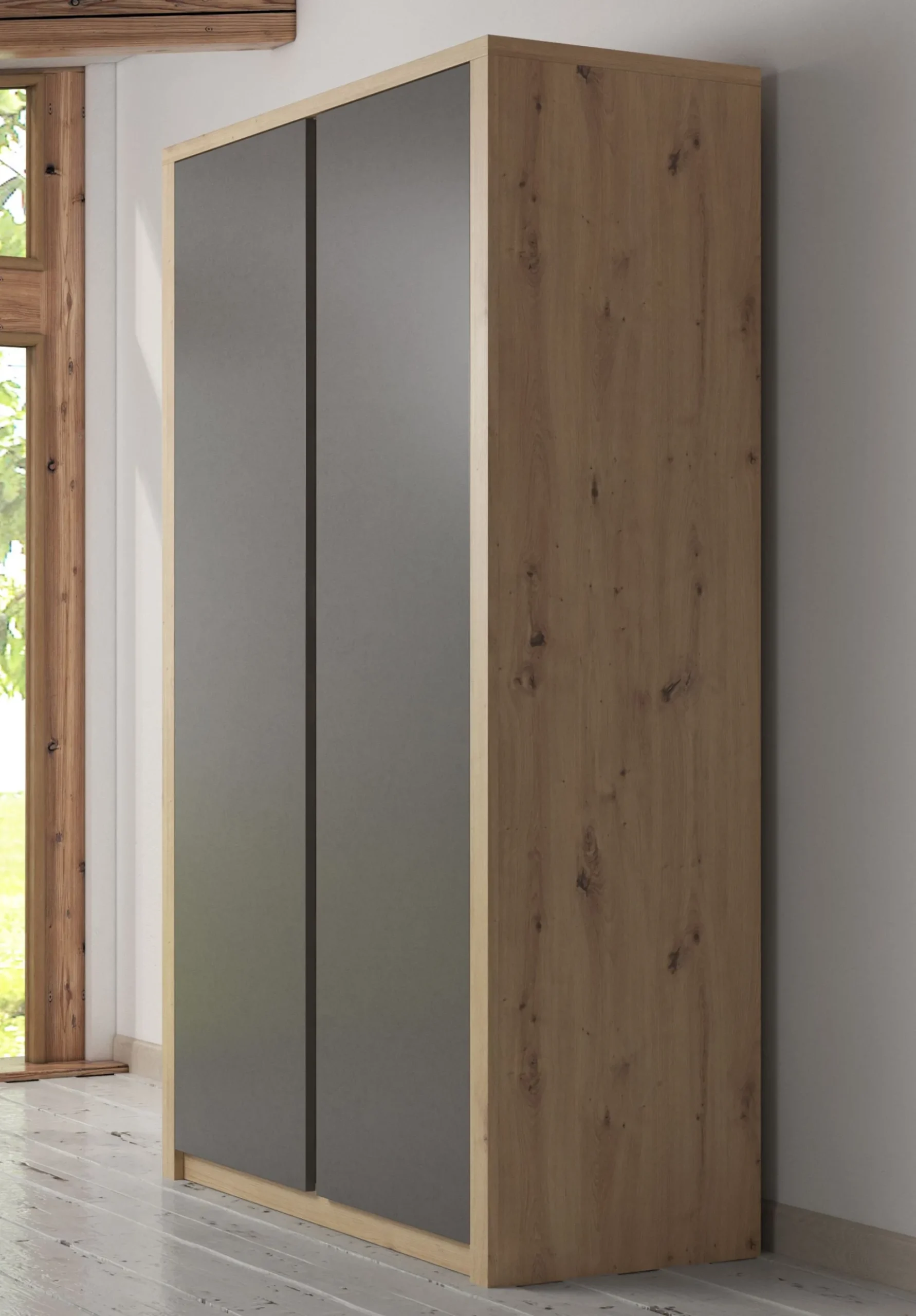 Melody - Kledingkast 2-deurs - Grijs/eiken - 90x53x197 cm
