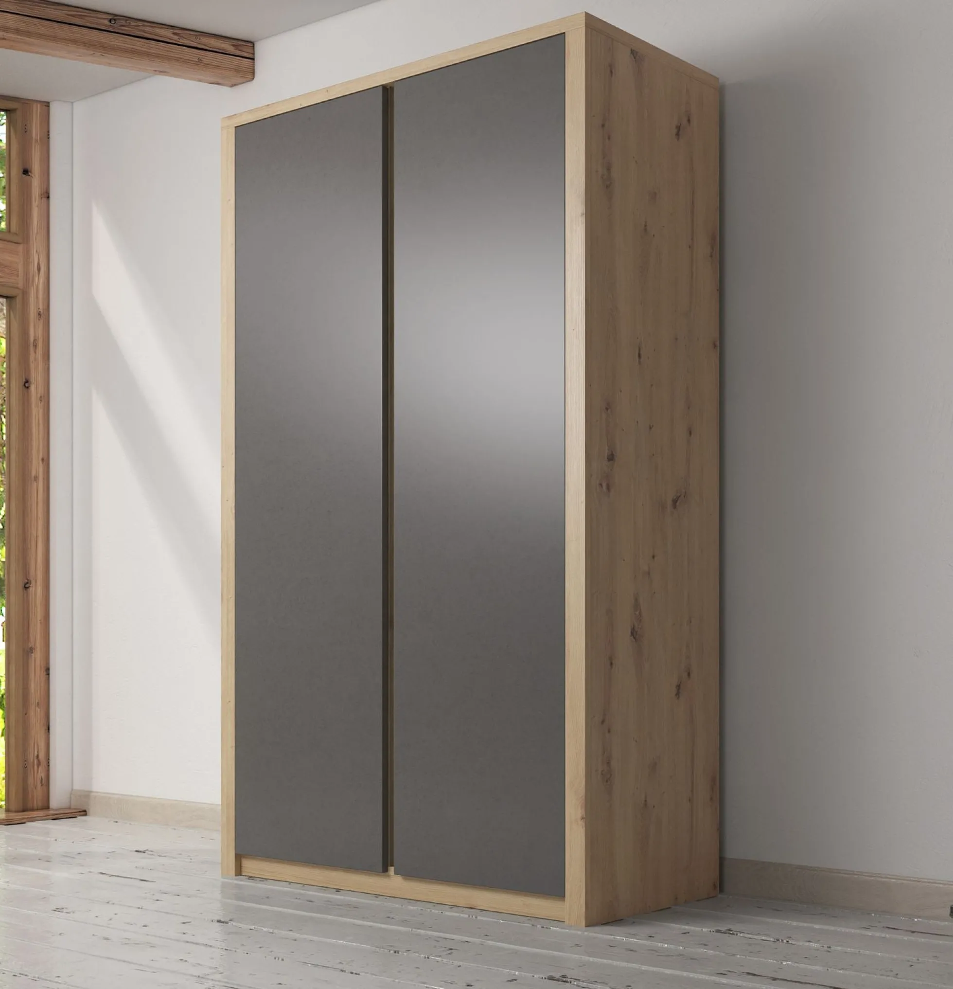 Melody - Kledingkast 2-deurs - Grijs/eiken - 90x53x197 cm