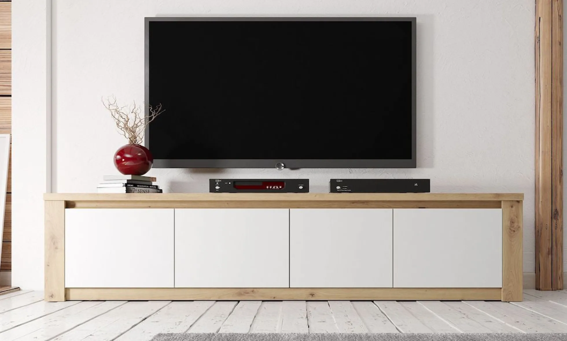 Melody - TV-Meubel met 4 deuren - Wit/eiken - 170 cm