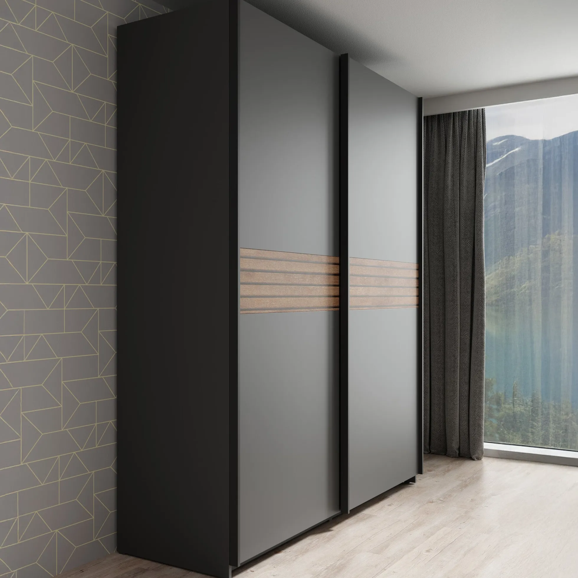 Mendoza - Kledingkast met schuifdeuren - Antraciet - 170x59x205 cm