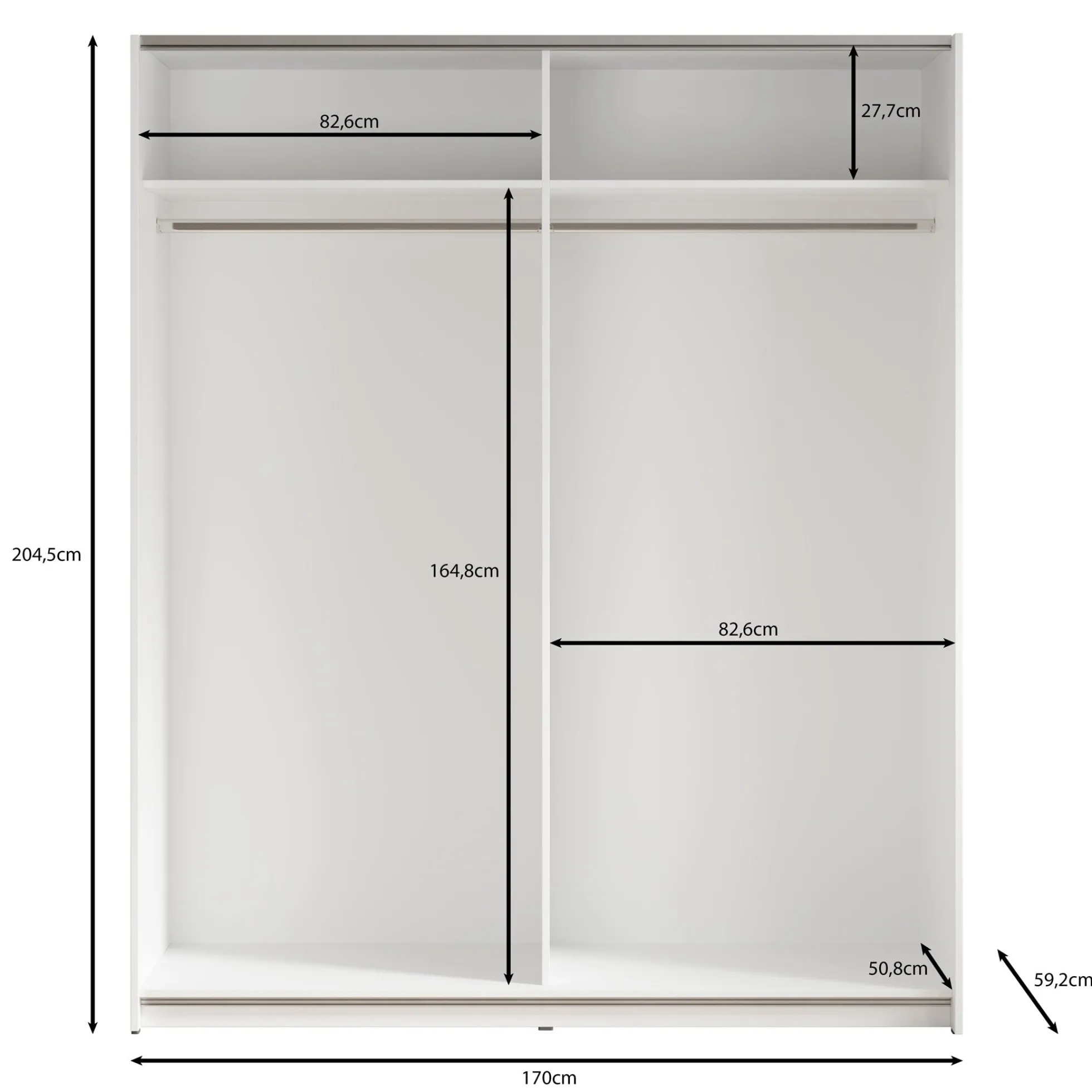 Mendoza - Kledingkast met schuifdeuren - Antraciet - 170x59x205 cm