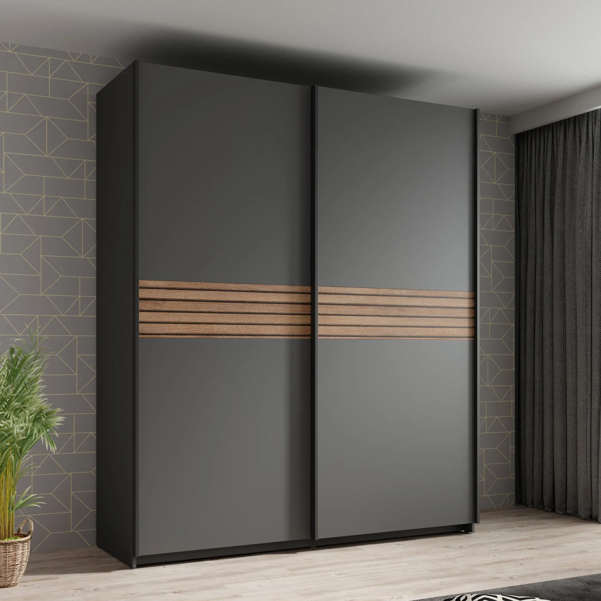 Mendoza - Kledingkast met schuifdeuren - Antraciet - 170x59x205 cm