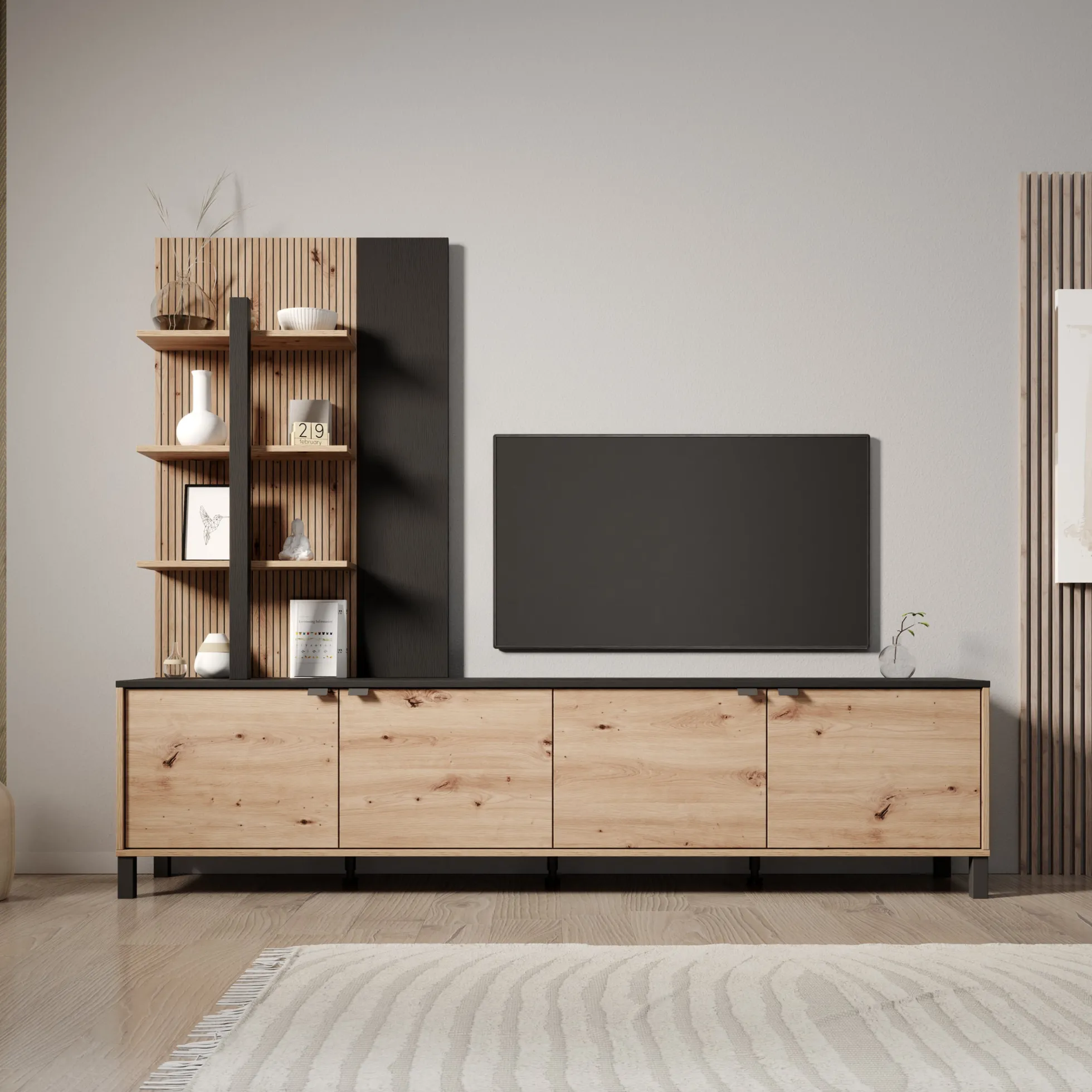 Merlo - Wandmeubel - Eikenpatroon - 208x40x167 cm