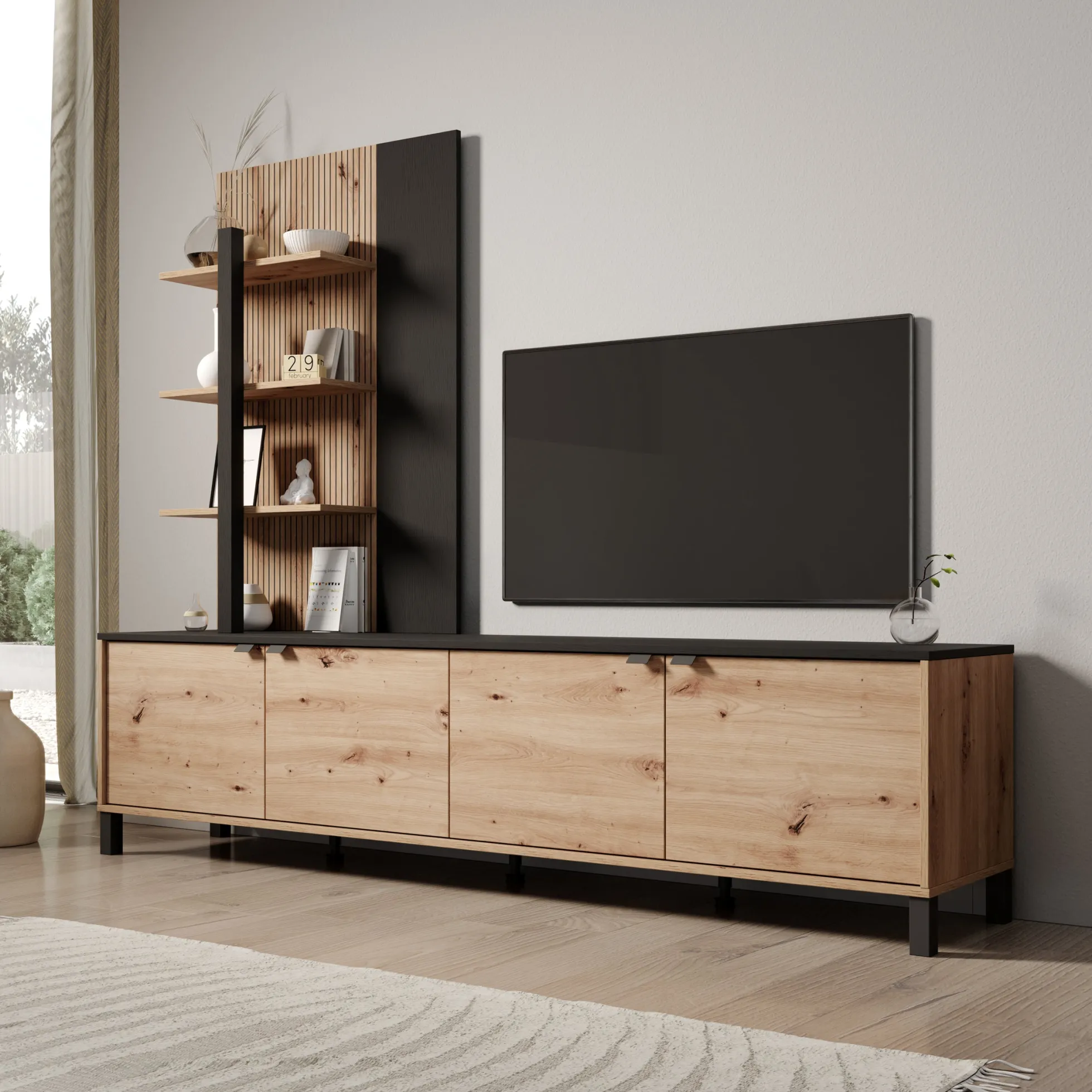 Merlo - Wandmeubel - Eikenpatroon - 208x40x167 cm