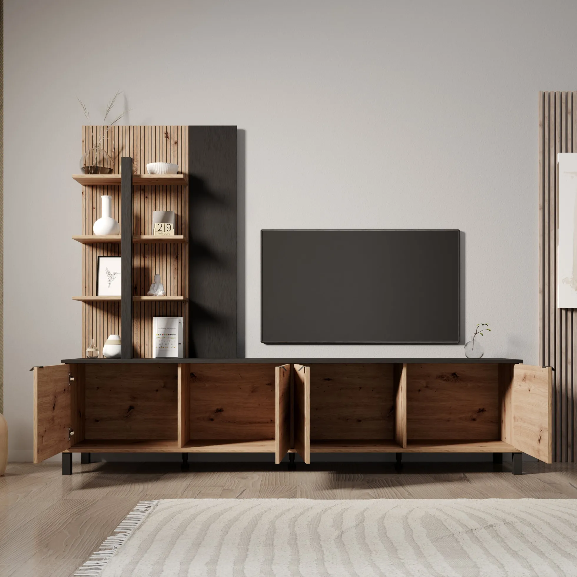 Merlo - Wandmeubel - Eikenpatroon - 208x40x167 cm