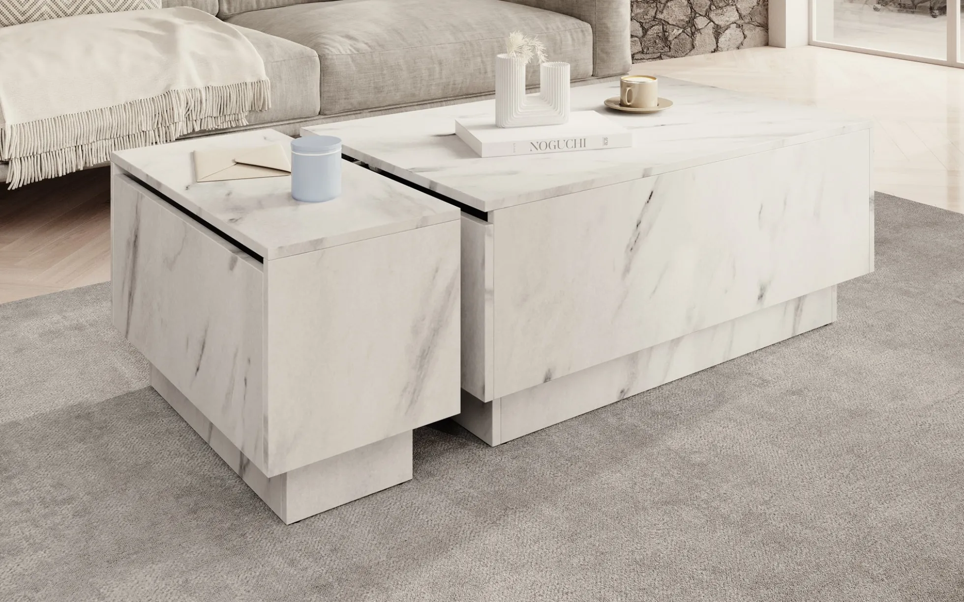 Micha - Salontafel met opbergruimte - Wit marmerlook